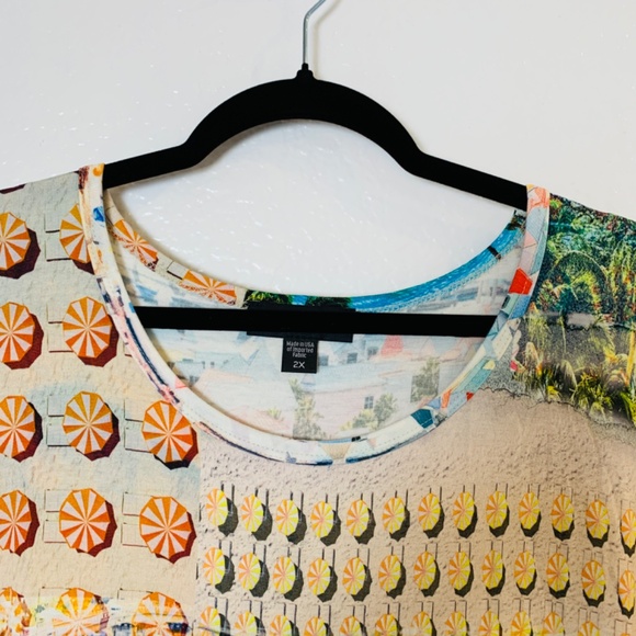 Karen Kane Print Top 2X Houses by the Sea Ocean Tropical Cruise Vacation - Picture 2 of 15